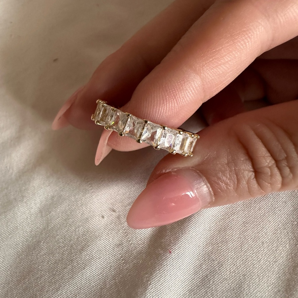 Elegant Gold Emerald Cut Eternity Band Women's Ring